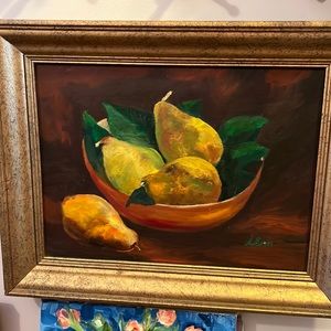 Beautiful oil/acrylic painting (not sure which it is) of pears/fruit.